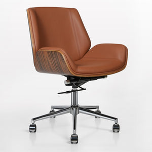 HomeRoots Brown Rosewood Conference Chair with Swivel, Height Adjustment & Leather - Stylish Office Comfort 645616