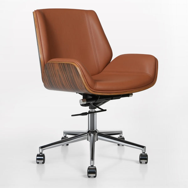 HomeRoots Brown Rosewood Conference Chair with Swivel, Height Adjustment & Leather - Stylish Office Comfort 645616