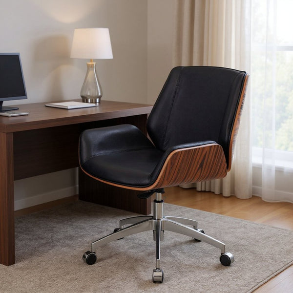HomeRoots Black Rosewood and Silver Swivel Office Chair - Adjustable, Ergonomic, Durable for Home or Office 645617