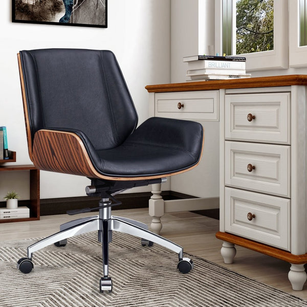 HomeRoots Black Rosewood and Silver Swivel Office Chair - Adjustable, Ergonomic, Durable for Home or Office 645617