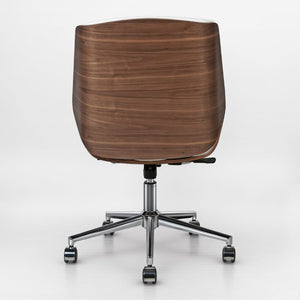 HomeRoots White Adjustable Height Swivel Rolling Conference Chair - Modern Style with Walnut & Silver Accents 645618