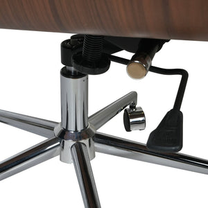 HomeRoots White Adjustable Height Swivel Rolling Conference Chair - Modern Style with Walnut & Silver Accents 645618