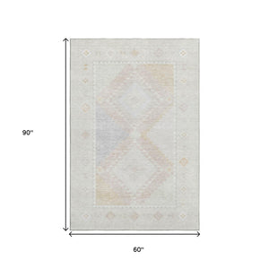 HomeRoots 5' X 8' Gray And Ivory Geometric Area Rug – Stylish, Washable, Stain-Resistant with UV Protection! 645620