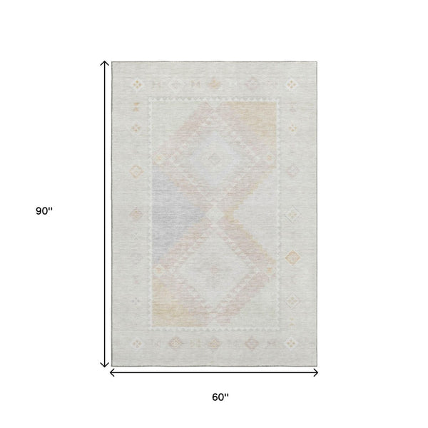 HomeRoots 5' X 8' Gray And Ivory Geometric Area Rug – Stylish, Washable, Stain-Resistant with UV Protection! 645620