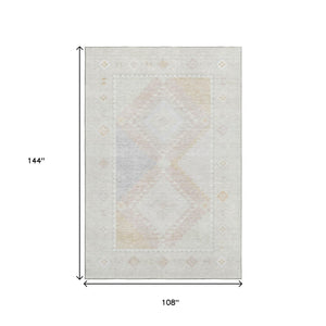 HomeRoots 9' X 12' Gray & Ivory Geometric Area Rug - Washable, UV-Protected, Stain-Resistant, Stylish Design 645623