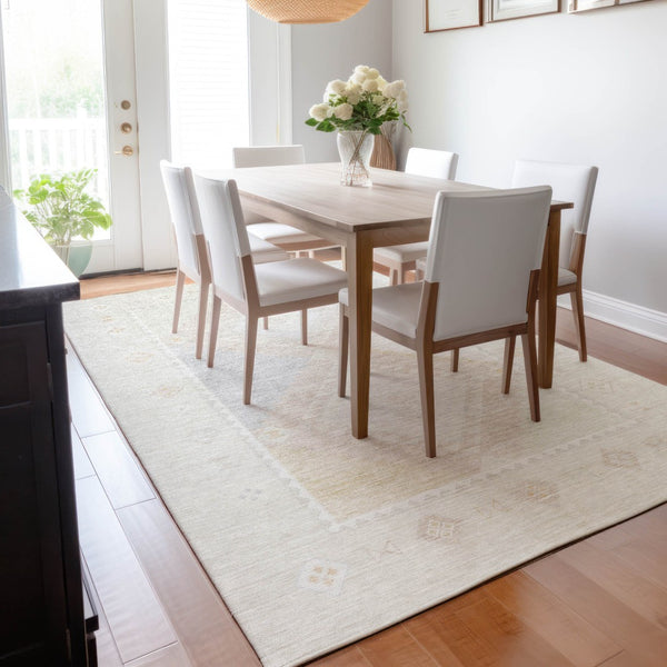 HomeRoots 9' X 12' Gray & Ivory Geometric Area Rug - Washable, UV-Protected, Stain-Resistant, Stylish Design 645623