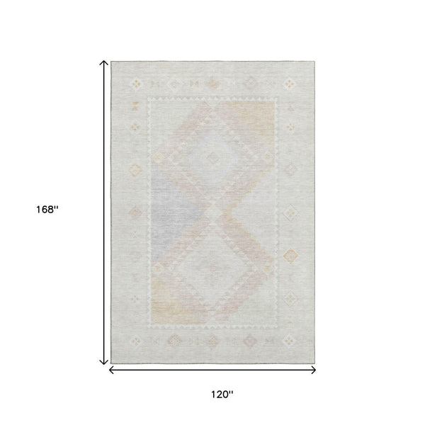 HomeRoots 10' X 14' Gray and Ivory Geometric Washable Area Rug - Durable, Stain-Resistant, UV Protected Design 645624