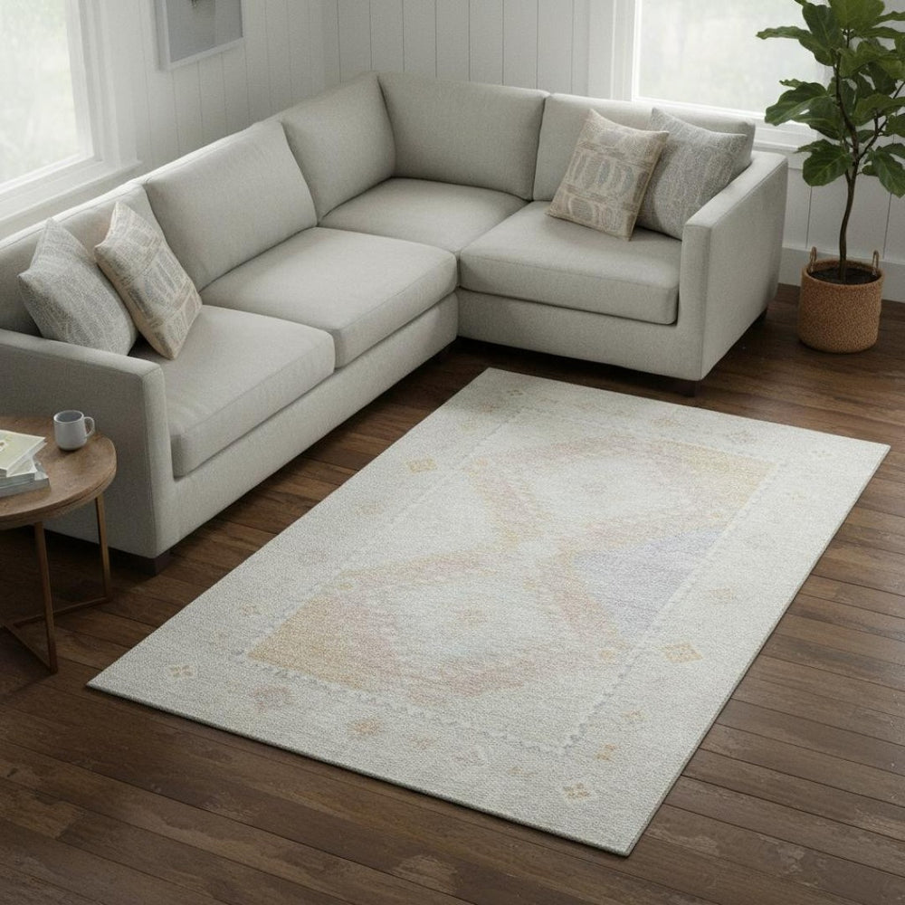 HomeRoots 10' X 14' Gray and Ivory Geometric Washable Area Rug - Durable, Stain-Resistant, UV Protected Design 645624