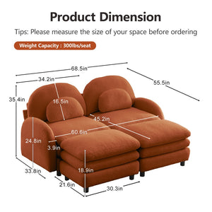 English Elm Teddy Fleece Modular Cloud Sofa with Curved Silhouette Ottomans and Lumbar Pillows Orange W5656S00094