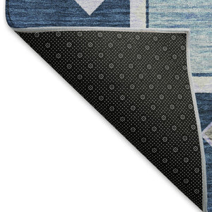 HomeRoots 9' X 12' Blue & Ivory Geometric Washable Area Rug - Stain-Resistant, UV Protected, Durable Design 645635