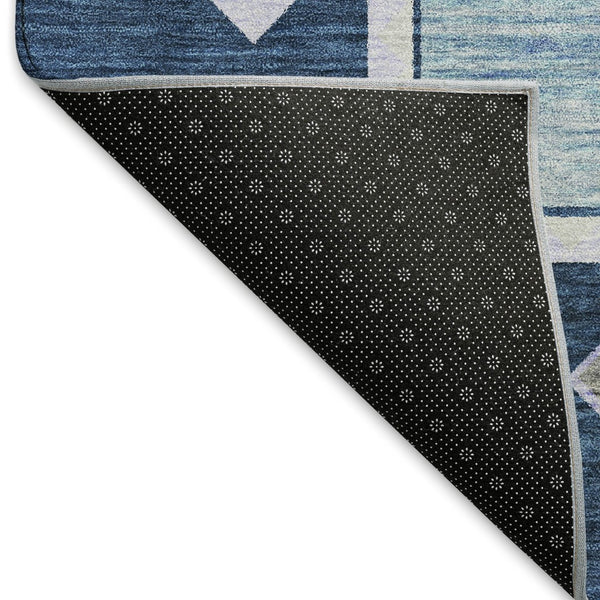 HomeRoots 9' X 12' Blue & Ivory Geometric Washable Area Rug - Stain-Resistant, UV Protected, Durable Design 645635