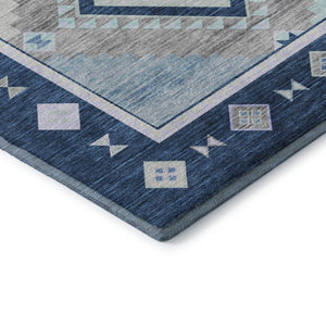 HomeRoots 9' X 12' Blue & Ivory Geometric Washable Area Rug - Stain-Resistant, UV Protected, Durable Design 645635