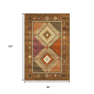 HomeRoots 8' X 10' Stylish Brown, Orange & Beige Geometric Washable Area Rug with UV Protection & Durability 645640