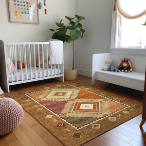 HomeRoots 8' X 10' Stylish Brown, Orange & Beige Geometric Washable Area Rug with UV Protection & Durability 645640