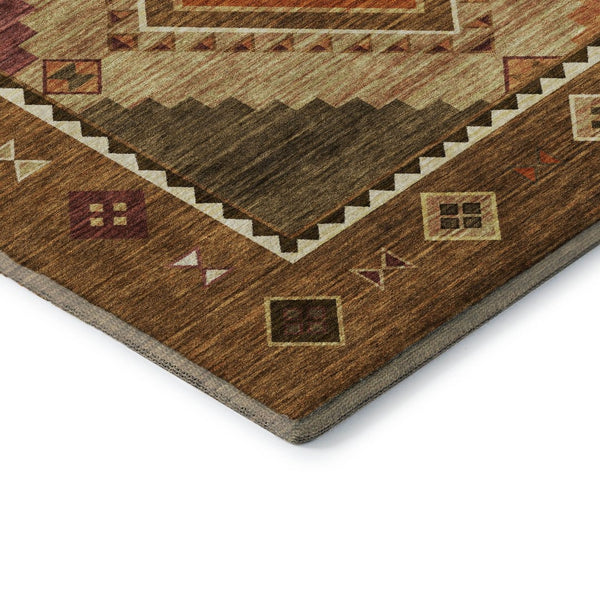 HomeRoots 8' X 10' Stylish Brown, Orange & Beige Geometric Washable Area Rug with UV Protection & Durability 645640