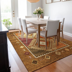 HomeRoots 8' X 10' Stylish Brown, Orange & Beige Geometric Washable Area Rug with UV Protection & Durability 645640