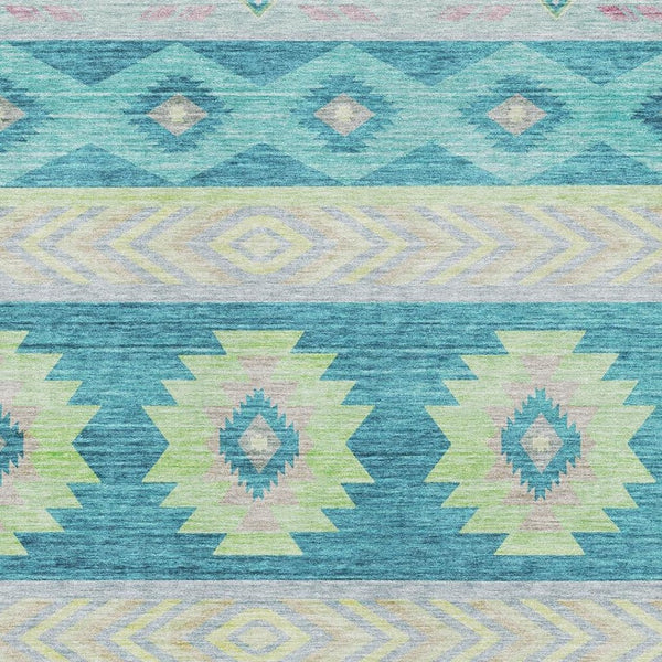HomeRoots 9' X 12' Persian Blue Lime Green Silver Geometric Area Rug - Washable, UV Protected, Kids & Pets Friendly! 645653