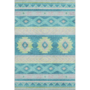 HomeRoots 10' Modern Geometric Area Rug in Persian Blue, Lime Green & Silver - Washable, UV Protected & Durable! 645654
