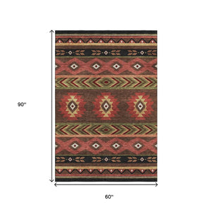 HomeRoots 5' X 8' Southwestern Geometric Washable Area Rug – UV Protected, Durable, Stylish for High Traffic Spaces 645656