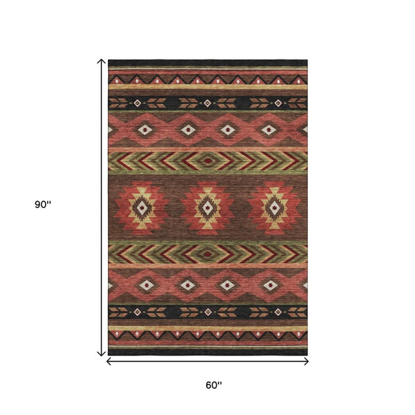 HomeRoots 5' X 8' Southwestern Geometric Washable Area Rug – UV Protected, Durable, Stylish for High Traffic Spaces 645656