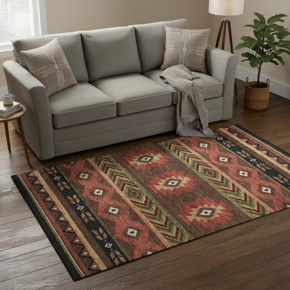 HomeRoots 5' X 8' Southwestern Geometric Washable Area Rug – UV Protected, Durable, Stylish for High Traffic Spaces 645656