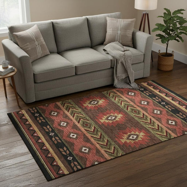 HomeRoots 5' X 8' Southwestern Geometric Washable Area Rug – UV Protected, Durable, Stylish for High Traffic Spaces 645656