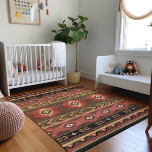 HomeRoots 5' X 8' Southwestern Geometric Washable Area Rug – UV Protected, Durable, Stylish for High Traffic Spaces 645656
