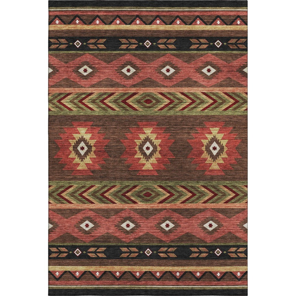 HomeRoots 9' X 12' Geometric Area Rug in Brown, Green & Rust - Washable, UV Protected, Kid & Pet Friendly! 645659