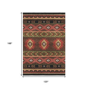 HomeRoots 10' X 14' Stylish Brown Green Rust Geometric Washable Area Rug with UV Protection for Busy Homes 645660