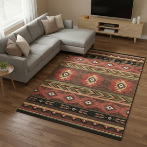 HomeRoots 10' X 14' Stylish Brown Green Rust Geometric Washable Area Rug with UV Protection for Busy Homes 645660