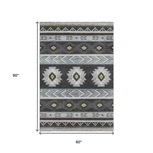 HomeRoots 5' X 8' Stylish Midnight Gold & Ivory Geometric Area Rug - Washable, UV Protected & Pet Friendly! 645662