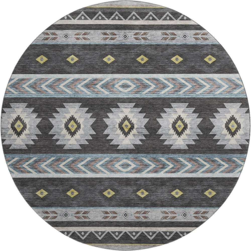 HomeRoots 8' Midnight Gold and Ivory Geometric Area Rug - Washable, Stain Resistant with UV Protection Features 645663