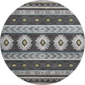HomeRoots 8' Midnight Gold and Ivory Geometric Area Rug - Washable, Stain Resistant with UV Protection Features 645663