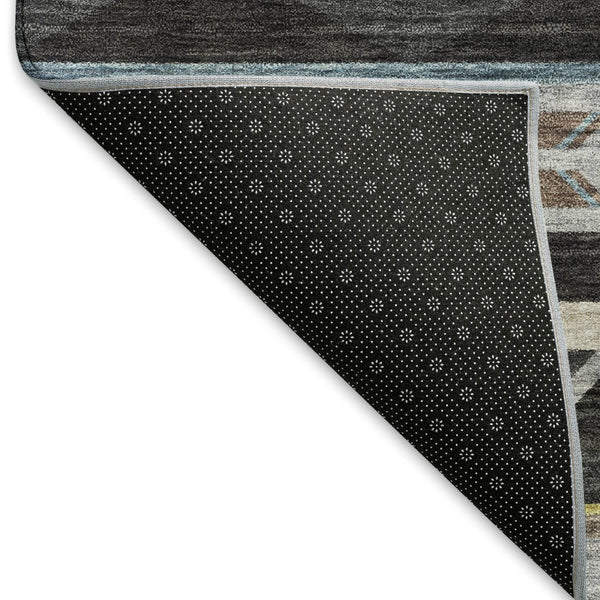 HomeRoots 8' Midnight Gold and Ivory Geometric Area Rug - Washable, Stain Resistant with UV Protection Features 645663