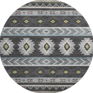 HomeRoots 8' Midnight Gold and Ivory Geometric Area Rug - Washable, Stain Resistant with UV Protection Features 645663