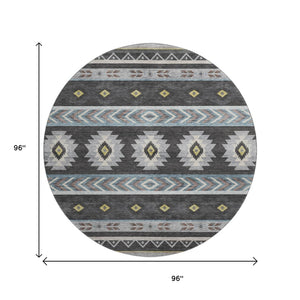 HomeRoots 8' Midnight Gold and Ivory Geometric Area Rug - Washable, Stain Resistant with UV Protection Features 645663