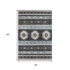 HomeRoots 8' X 10' Washable Midnight Gold & Ivory Geometric Area Rug with UV Protection for Modern Spaces 645664