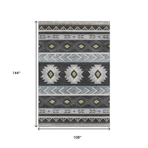 HomeRoots 9' X 12' Stylish Midnight Gold & Ivory Geometric Washable Area Rug with UV & Stain Protection 645665