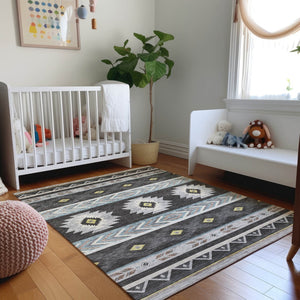 HomeRoots 9' X 12' Stylish Midnight Gold & Ivory Geometric Washable Area Rug with UV & Stain Protection 645665