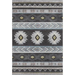 HomeRoots 9' X 12' Stylish Midnight Gold & Ivory Geometric Washable Area Rug with UV & Stain Protection 645665
