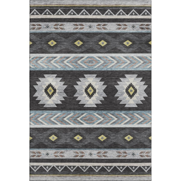 HomeRoots 9' X 12' Stylish Midnight Gold & Ivory Geometric Washable Area Rug with UV & Stain Protection 645665