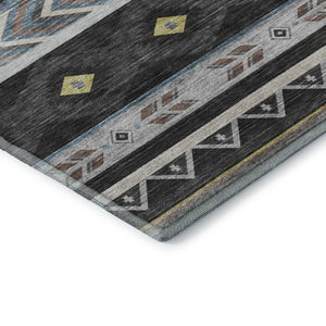 HomeRoots 9' X 12' Stylish Midnight Gold & Ivory Geometric Washable Area Rug with UV & Stain Protection 645665