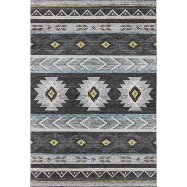 HomeRoots 9' X 12' Stylish Midnight Gold & Ivory Geometric Washable Area Rug with UV & Stain Protection 645665
