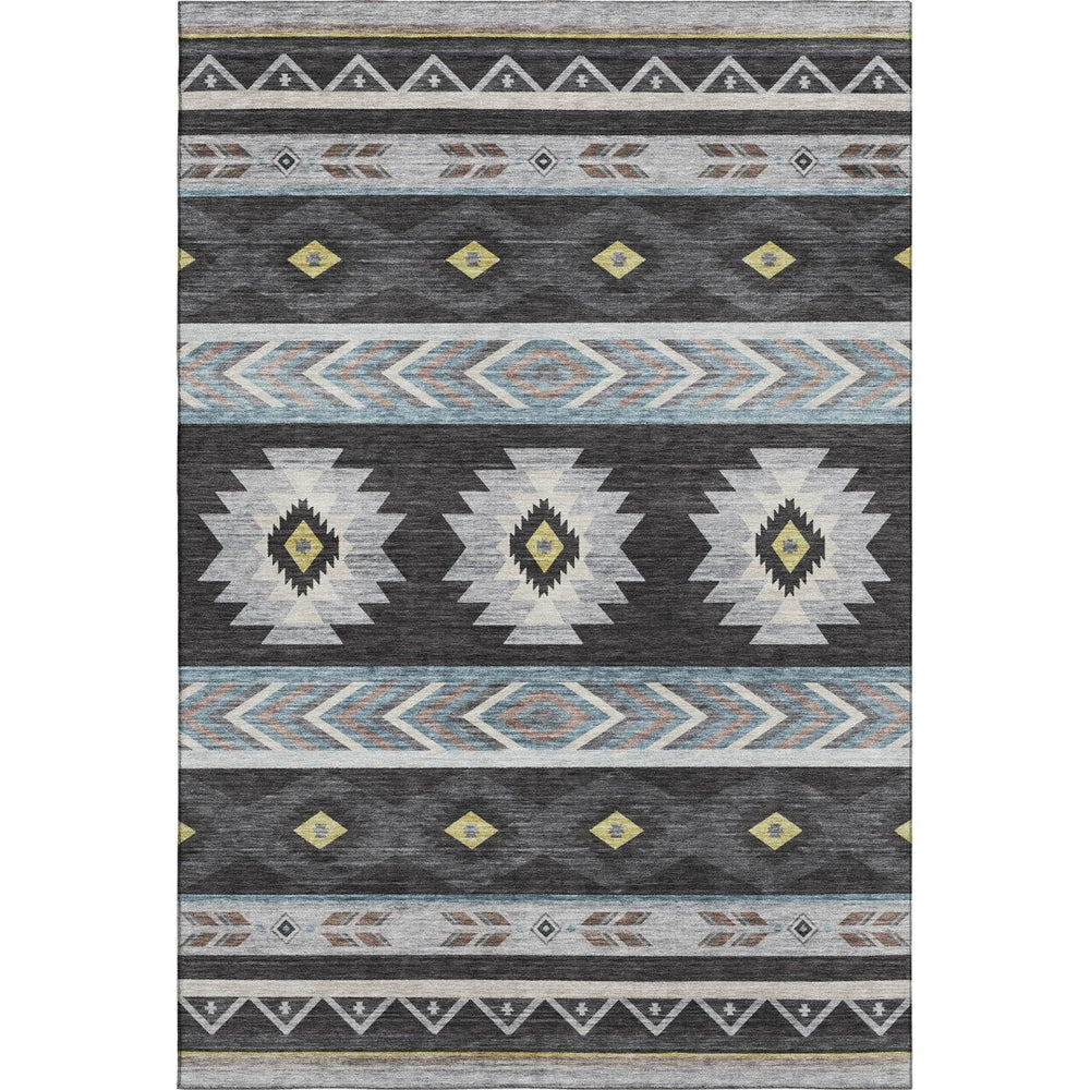 HomeRoots 10' X 14' Midnight Gold Geometric Area Rug - Washable, Stain Resistant, UV Protected for Modern Spaces 645666