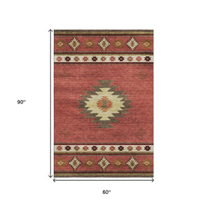 HomeRoots 5' X 8' Cozy Cinnamon Ivory Geometric Area Rug - Washable, UV-Protected, Durable & Stylish Design 645668