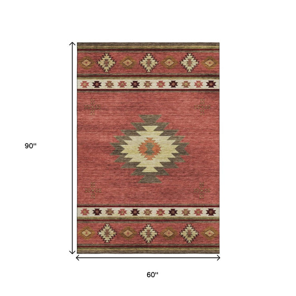 HomeRoots 5' X 8' Cozy Cinnamon Ivory Geometric Area Rug - Washable, UV-Protected, Durable & Stylish Design 645668