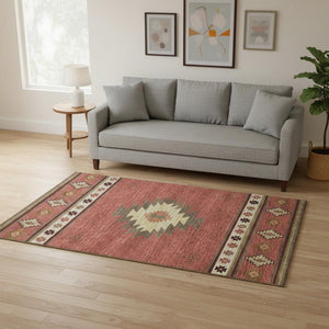 HomeRoots 5' X 8' Cozy Cinnamon Ivory Geometric Area Rug - Washable, UV-Protected, Durable & Stylish Design 645668