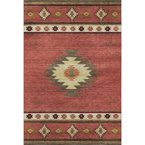 HomeRoots 5' X 8' Cozy Cinnamon Ivory Geometric Area Rug - Washable, UV-Protected, Durable & Stylish Design 645668