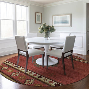 HomeRoots 8' Washable Round Rug in Cinnamon, Ivory & Beige - Stylish Geometric Design with UV Protection! 645669