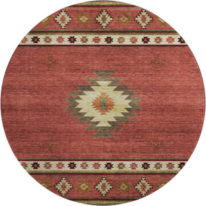 HomeRoots 8' Washable Round Rug in Cinnamon, Ivory & Beige - Stylish Geometric Design with UV Protection! 645669